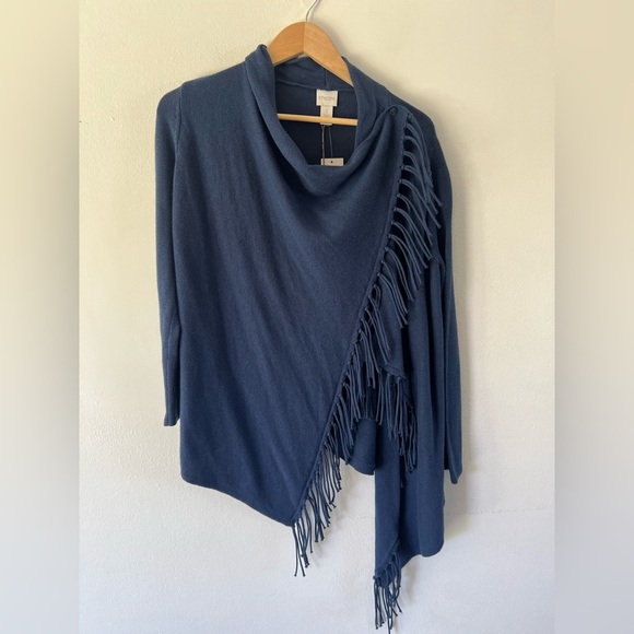 Chicos Convertible Fringe Ariana Cardigan Twilight Blue Long Sleeve Sweater - Picture 1 of 10